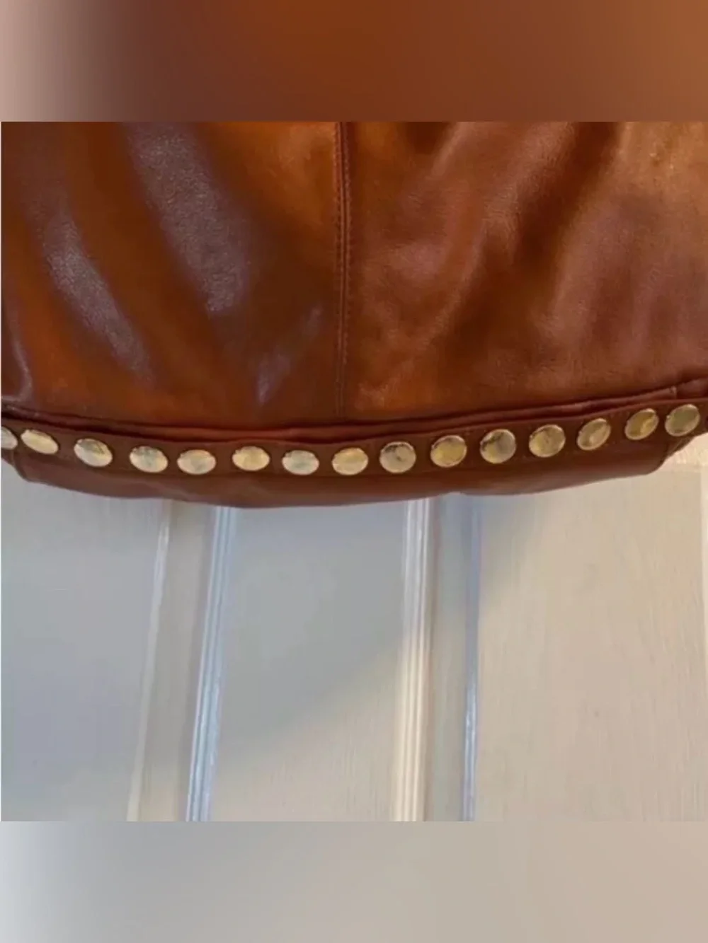 💚Y2K Rebecca Minkoff Nikki, Gold studs Hobo bag Tan Leather Shoulder Bag 🩷